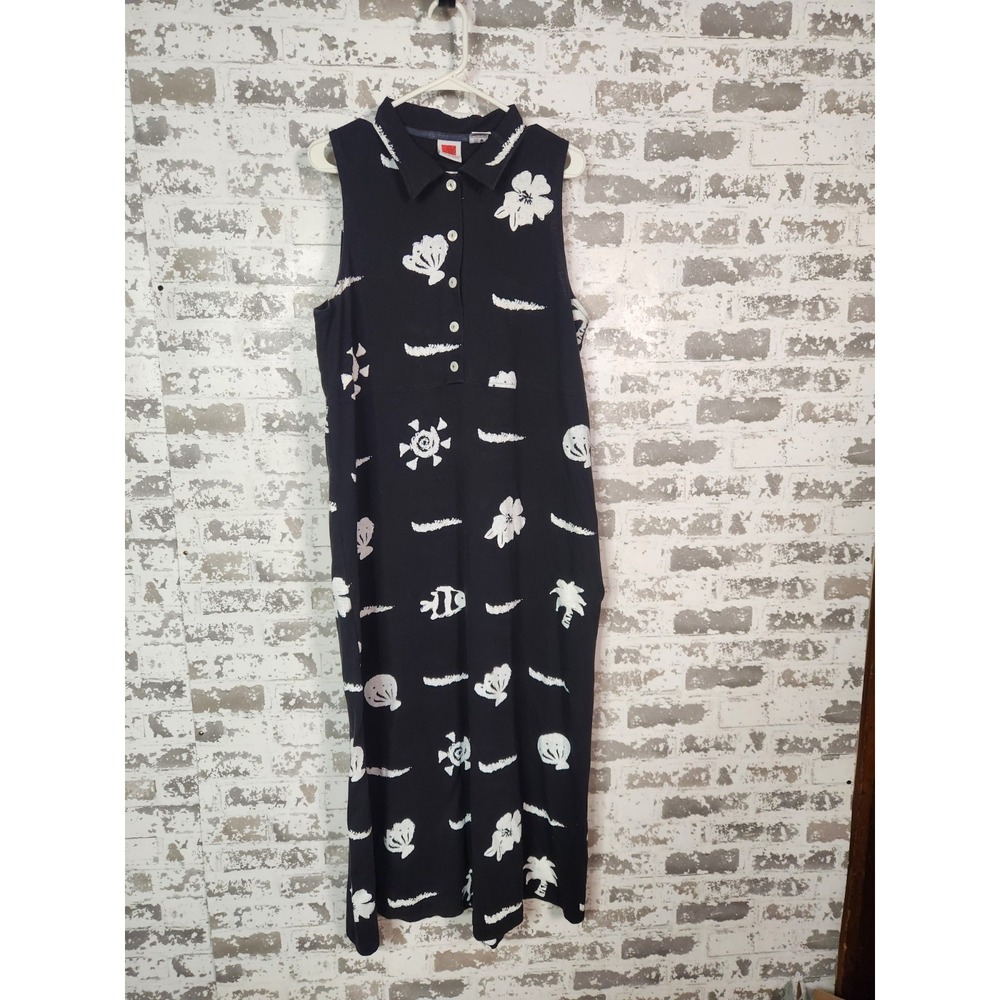 RED GINGER Maxi Dress XL Black Tropical Fish Beach Cover-Up Vacation